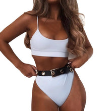 Load image into Gallery viewer, LIVA GIRL sexy lady solid color beach swimwear fashion two-piece high waist bikini set push-up bra thin rope strap swimwear girl
