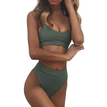 Load image into Gallery viewer, LIVA GIRL sexy lady solid color beach swimwear fashion two-piece high waist bikini set push-up bra thin rope strap swimwear girl
