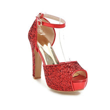 Load image into Gallery viewer, WETKISS Summer High Heels Sandals Women 2019 Bling Peep Toe Ankle Strap Footwear Silver Platform Sandals Wedding Shoes Female