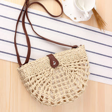 Load image into Gallery viewer, Women Round Shoulder Straw Small  Bag Bow Handmade Crossbody Bags Ladies Straw Shoulder Bag Leather Strap Summer Beach