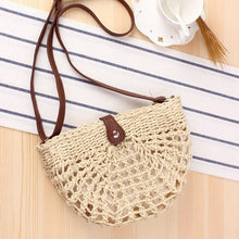 Load image into Gallery viewer, Women Round Shoulder Straw Small  Bag Bow Handmade Crossbody Bags Ladies Straw Shoulder Bag Leather Strap Summer Beach