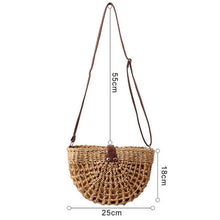 Load image into Gallery viewer, Women Round Shoulder Straw Small  Bag Bow Handmade Crossbody Bags Ladies Straw Shoulder Bag Leather Strap Summer Beach