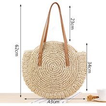 Load image into Gallery viewer, Women Round Shoulder Straw Small  Bag Bow Handmade Crossbody Bags Ladies Straw Shoulder Bag Leather Strap Summer Beach