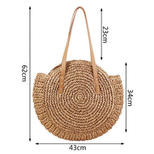 Load image into Gallery viewer, Women Round Shoulder Straw Small  Bag Bow Handmade Crossbody Bags Ladies Straw Shoulder Bag Leather Strap Summer Beach