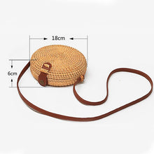 Load image into Gallery viewer, Women Round Shoulder Straw Small  Bag Bow Handmade Crossbody Bags Ladies Straw Shoulder Bag Leather Strap Summer Beach