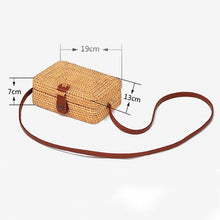 Load image into Gallery viewer, Women Round Shoulder Straw Small  Bag Bow Handmade Crossbody Bags Ladies Straw Shoulder Bag Leather Strap Summer Beach