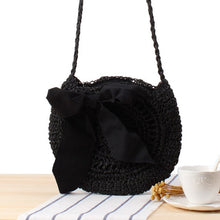 Load image into Gallery viewer, Women Round Shoulder Straw Small  Bag Bow Handmade Crossbody Bags Ladies Straw Shoulder Bag Leather Strap Summer Beach