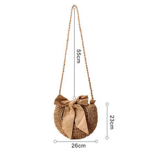 Load image into Gallery viewer, Women Round Shoulder Straw Small  Bag Bow Handmade Crossbody Bags Ladies Straw Shoulder Bag Leather Strap Summer Beach