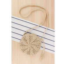 Load image into Gallery viewer, Women Round Shoulder Straw Small  Bag Bow Handmade Crossbody Bags Ladies Straw Shoulder Bag Leather Strap Summer Beach