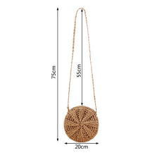 Load image into Gallery viewer, Women Round Shoulder Straw Small  Bag Bow Handmade Crossbody Bags Ladies Straw Shoulder Bag Leather Strap Summer Beach