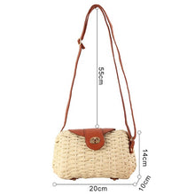 Load image into Gallery viewer, Women Round Shoulder Straw Small  Bag Bow Handmade Crossbody Bags Ladies Straw Shoulder Bag Leather Strap Summer Beach