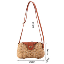 Load image into Gallery viewer, Women Round Shoulder Straw Small  Bag Bow Handmade Crossbody Bags Ladies Straw Shoulder Bag Leather Strap Summer Beach