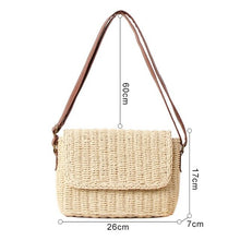 Load image into Gallery viewer, Women Round Shoulder Straw Small  Bag Bow Handmade Crossbody Bags Ladies Straw Shoulder Bag Leather Strap Summer Beach