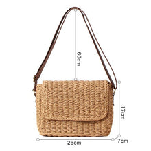 Load image into Gallery viewer, Women Round Shoulder Straw Small  Bag Bow Handmade Crossbody Bags Ladies Straw Shoulder Bag Leather Strap Summer Beach