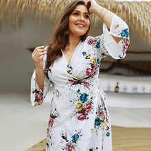Load image into Gallery viewer, Casual Women 4XL Plus Size Summer Dress 2019 Female Boho Printed Long Sleeve Deep V Neck Lace Up Sexy Knee Length Dress Vestidos