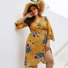 Load image into Gallery viewer, Casual Women 4XL Plus Size Summer Dress 2019 Female Boho Printed Long Sleeve Deep V Neck Lace Up Sexy Knee Length Dress Vestidos