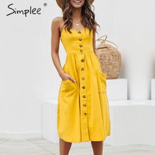 Load image into Gallery viewer, Simplee Elegant button women dress Pocket polka dots yellow cotton midi dress Summer casual female plus size lady beach vestidos