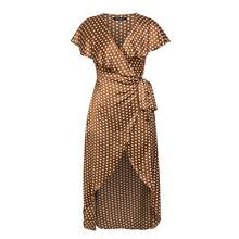 Load image into Gallery viewer, Simplee Vintage dots print satin women summer dress 2019 Elegant v neck wrap sashes dresses Sexy female party long dress