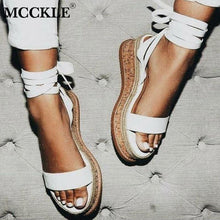 Load image into Gallery viewer, MCCKLE Women Summer Ankle Strap Sandals Open Toe Gladiator Cross Tied Fashion Female Casual Lace Up Flats Platform Ladies Shoes