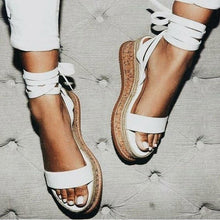 Load image into Gallery viewer, MCCKLE Women Summer Ankle Strap Sandals Open Toe Gladiator Cross Tied Fashion Female Casual Lace Up Flats Platform Ladies Shoes