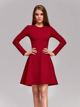 Load image into Gallery viewer, Summer Autumn Dress Women Casual Long Sleeve Dresses 2019 New Fashion O-Neck Burgundy Purple A-Line Dress Vestidos