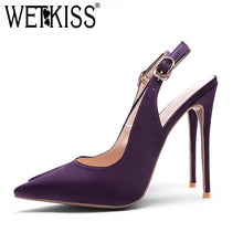 Load image into Gallery viewer, WETKISS Slingback High Heels Shoes Summer Women Pumps Pointed Toe Stiletto Footwear 2019 New Shoes Shallow Fashion Satin Pumps