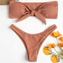 Load image into Gallery viewer, LIVA GIRL sexy women's solid color two-piece beach swimwear fashion high waist bikini set push-up bra knotted swimsuit tube top