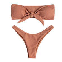 Load image into Gallery viewer, LIVA GIRL sexy women's solid color two-piece beach swimwear fashion high waist bikini set push-up bra knotted swimsuit tube top