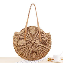 Load image into Gallery viewer, Women Handbags Straw Bag Round Shoulder Handbags Summer Beach Ladies Bags Female Top-handle Cotton Zipper Shoulder Bag