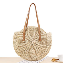 Load image into Gallery viewer, Women Handbags Straw Bag Round Shoulder Handbags Summer Beach Ladies Bags Female Top-handle Cotton Zipper Shoulder Bag