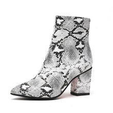 Load image into Gallery viewer, WETKISS Print Snakeskin Booties Women Ankle Boots Zip Pointed Toe Footwear Thick High Heels Female Boot Women 2019 New Autumn