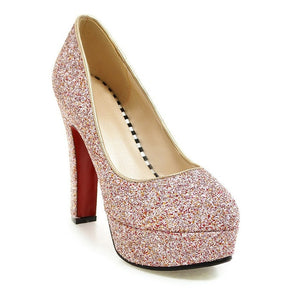 WETKISS Sequined Women Pumps Round Toe Footwear Shallow High Heels Female Bling Shoes Wedding Platform Shoes Woman 2019 Spring