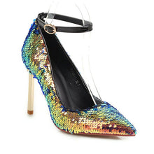Load image into Gallery viewer, WETKISS Sequined Cloth Pumps Women Pointed Toe Footwear High Heels Bling Shoes Female Ankle Strap Shoes Woman 2019 New Spring