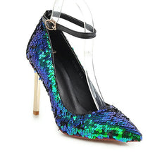 Load image into Gallery viewer, WETKISS Sequined Cloth Pumps Women Pointed Toe Footwear High Heels Bling Shoes Female Ankle Strap Shoes Woman 2019 New Spring
