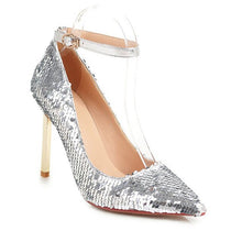 Load image into Gallery viewer, WETKISS Sequined Cloth Pumps Women Pointed Toe Footwear High Heels Bling Shoes Female Ankle Strap Shoes Woman 2019 New Spring