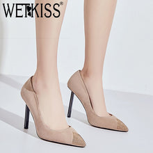 Load image into Gallery viewer, WETKISS Kid Suede Women Pumps Pointed Toe Footwear Shallow Party Female Shoes Unusual Crystal High Heels Shoes Woman Spring 2019
