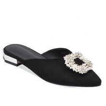 Load image into Gallery viewer, WETKISS Flock Low Heels Slippers Women Pointed Toe Footwear Crystal Buckle Slides Shoes Female Mules Shoes Woman Plus Size 48