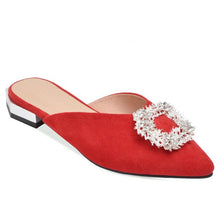 Load image into Gallery viewer, WETKISS Flock Low Heels Slippers Women Pointed Toe Footwear Crystal Buckle Slides Shoes Female Mules Shoes Woman Plus Size 48