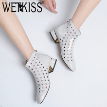 Load image into Gallery viewer, WETKISS Ankle Boots Zipper Footwear Metal Decoration Fashion Ladies High Neck Square Toe Genuine Leather Summer Shoes