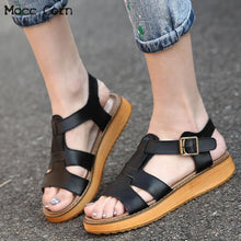 Load image into Gallery viewer, 2019 Summer Women Shoes Wedge Woman Platform Sandals Open Toe Genuine Leather Sandals Casual Lady Beach Shoes Plus Size 41 42 43