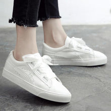 Load image into Gallery viewer, Woman White Sneakers Solid Hard-wearing Casual Flat Shoes Lace-up Cross Straps Non-slip Ladies Round Toe Shoes Zapatos Mujer