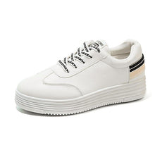 Load image into Gallery viewer, White Genuine Leather Sneakers High Platform Shoes Flat Spring Autumn Breathable Comfortable Sneakers Lace Up Platform Flats