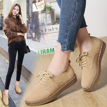Load image into Gallery viewer, 2019 spring  utumn women sneakers oxford shoes women leather suede lace up boat elegant round toe shoes moccasins beige 4-9