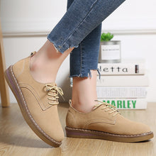 Load image into Gallery viewer, 2019 spring  utumn women sneakers oxford shoes women leather suede lace up boat elegant round toe shoes moccasins beige 4-9