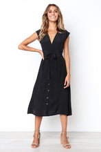 Load image into Gallery viewer, Oufisun Women's  Beach Summer Dress Sxey Sleeveless V-neck  Botton Striped Long Dresss Casual Sashes Female Dresses vintage New