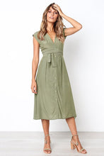 Load image into Gallery viewer, Oufisun Women's  Beach Summer Dress Sxey Sleeveless V-neck  Botton Striped Long Dresss Casual Sashes Female Dresses vintage New