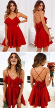Load image into Gallery viewer, Oufisun Summer Sexy Dress Women's Backless Cross Drwstring Ruffles Bundle Waist V-neck Strapless Mini  Dresses Summer  Vintage