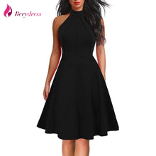 Load image into Gallery viewer, Berydress Vintage Women Sexy Halter Neck Wedding Party Vestidos Sleeveless Racer Front White Black A-Line Midi Skater Dresses