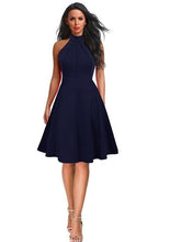 Load image into Gallery viewer, Berydress Vintage Women Sexy Halter Neck Wedding Party Vestidos Sleeveless Racer Front White Black A-Line Midi Skater Dresses