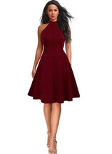 Load image into Gallery viewer, Berydress Vintage Women Sexy Halter Neck Wedding Party Vestidos Sleeveless Racer Front White Black A-Line Midi Skater Dresses